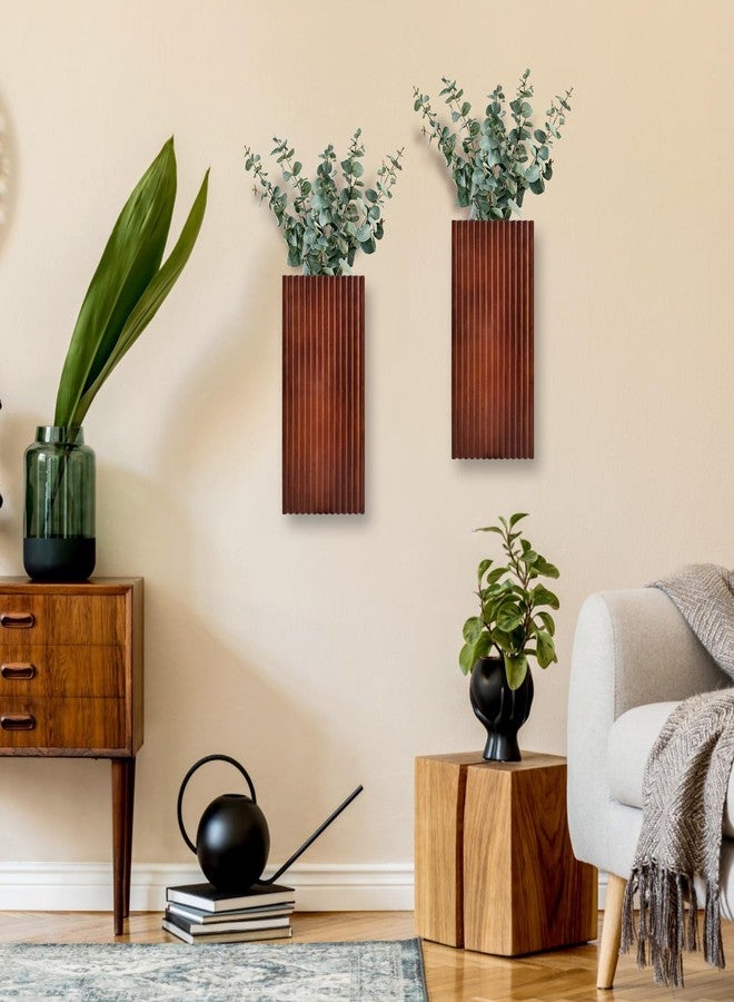 ZELURA 2PCS Wood Wall Planter for Indoor Plants, Wooden Hanging Planter for Dried Flowers and Artificial Greenery Plants, Wooden Pocket Vases,Modern Farmhouse Wood Wall Decor for Living Room,Bedroom,Bathroom - Image 3